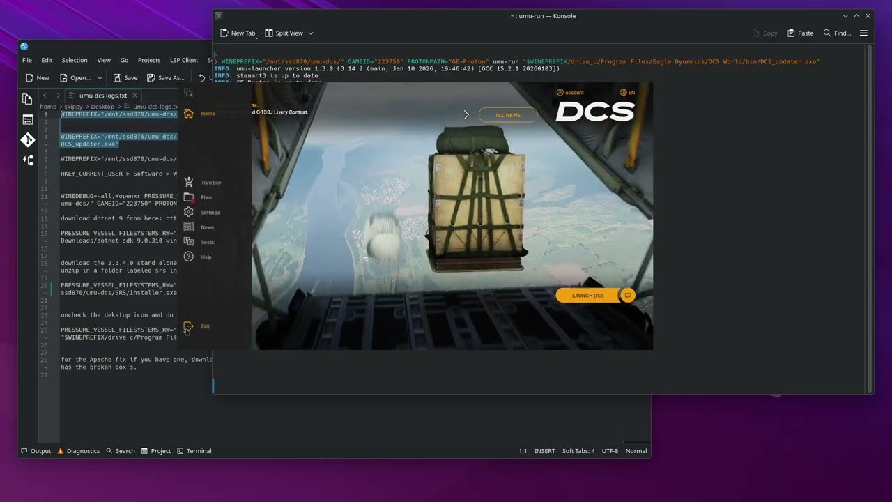 DCS on linux with Umu - SRS, Opentrack, VR setup (continue)