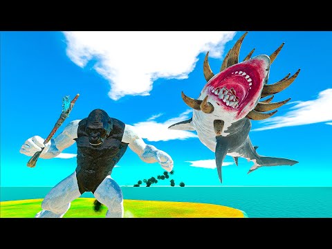Kong + Team Mutant Primates vs  Megalodon + Team Aquatics - Animal revolt battle simulator
