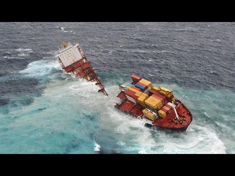 The largest shipwreck of the MV Rena container ship.