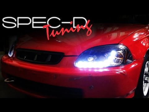 SPECDTUNING INSTALLATION VIDEO: 1996-1998 HONDA CIVIC R8 STYLE PROJECTOR HEAD LIGHTS