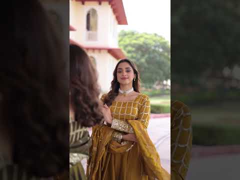 Mehendi Vichitra Sequins & Zari Embroidered Gown with 4.2-Meter Flair & Matching Embroidered Dupatta – Full-Sleeve Designer Anarkali Gown Set