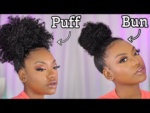 UPDATED CURLY TOP KNOT BUN & CURLY PUFF ON NATURAL HAIR
