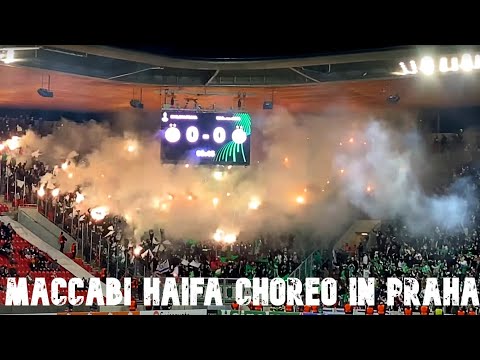 Slavia Prague Praha vs. Maccabi Haifa (מכבי חיפה) 04.11.2021 choreo pyro ultras