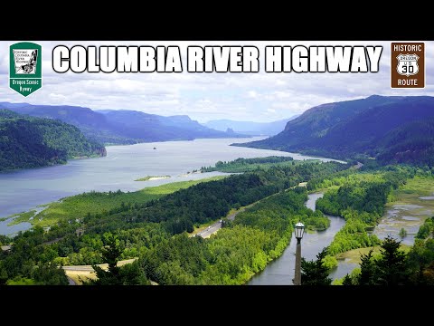 Driving the Historic Columbia River Highway in the Columbia River Gorge in Oregon