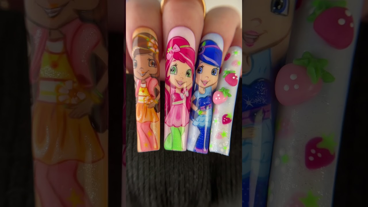 Strawberry Shortcake & Friends #handpaintednailart #3dnailart #nailart #naildesign #nails