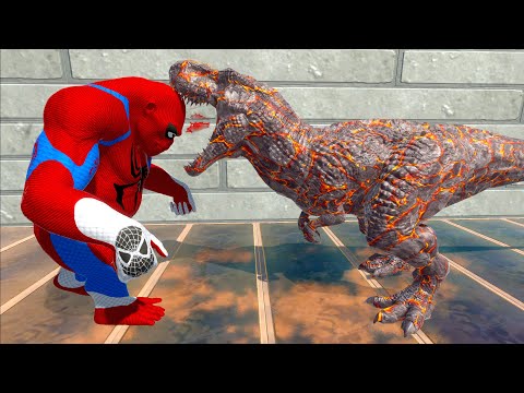 LAVA T-REX vs SPIDERMAN GORO DEATH FALL - Animal Revolt Battle Simulator