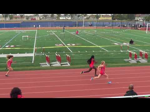 FSG 100m Heat 2 vs Servite & Rosary 3-7-18 - Los Alamitos Girls