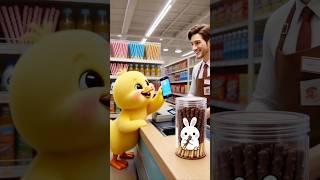 Little Duck buys chocolate cookie sticks to visit friends, sharing them on the couch—too sweet!