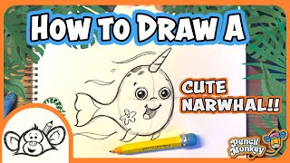 Learn How to Draw a Cute Narwhal with Cecil The Pencil Monkey | Kid-Friendly Drawing Tutorial