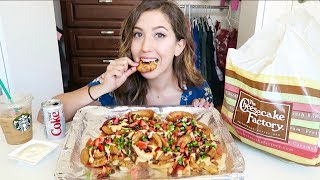 CHEESY LOADED ONION RINGS AND CHEESECAKE FACTORY MUKBANG! (Eating Show) | MEESH LA
