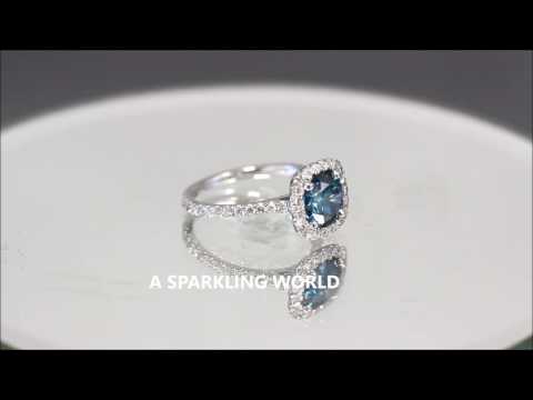 14k white gold round cut blue sapphire and diamonds engagement ring halo 2.10ctw - ASW - 1008NA