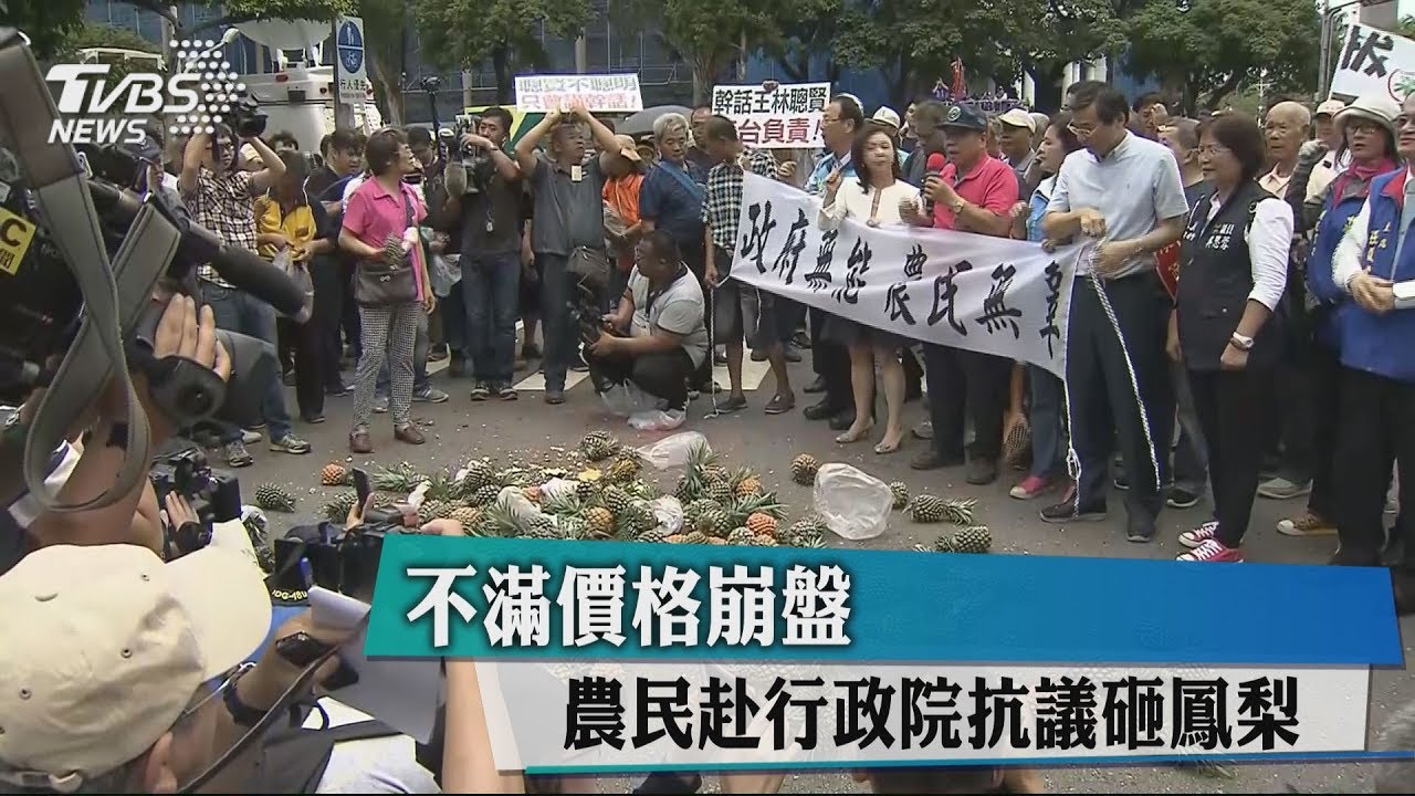 不滿價格崩盤 農民赴行政院抗議砸鳳梨