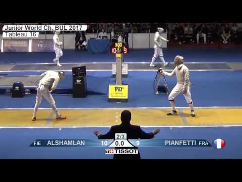 FE M S Individual Juniors Plovdiv BUL World Championships 2017 T16 08 yellow PIANFETTI FRA vs ALSHAM