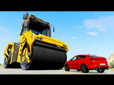 Giant Road Roller Crushes Car - Beamng drive