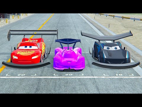 Lightning McQueen GTR vs SRT Tomahawk GTR vs Jackson Storm GTR - Drag Race