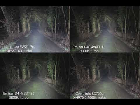 FW21 Pro 3xSST40 - D4S 4xXPL Hi 5000k - D4 4xSST 20 5000k - SC700d XHP70.2 5000k comparison