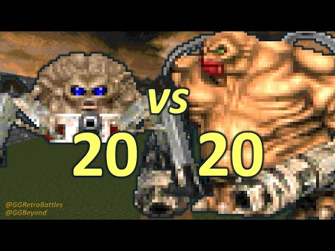 20 Arachnotrons vs 20 Mancubi - Monster Infighting - Doom II Retro Battles