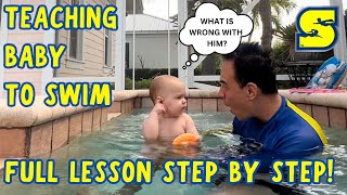 TEACHING BABY TO SWIM | Full infant swim lesson | Step by Step guide teaching baby to swim