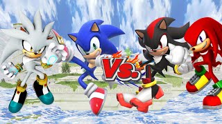 Download the video "Sonic Vs Shadow Vs Silver Vs Knuckles (3 Hedgehogs & Knuckles SSBU Mods)"
