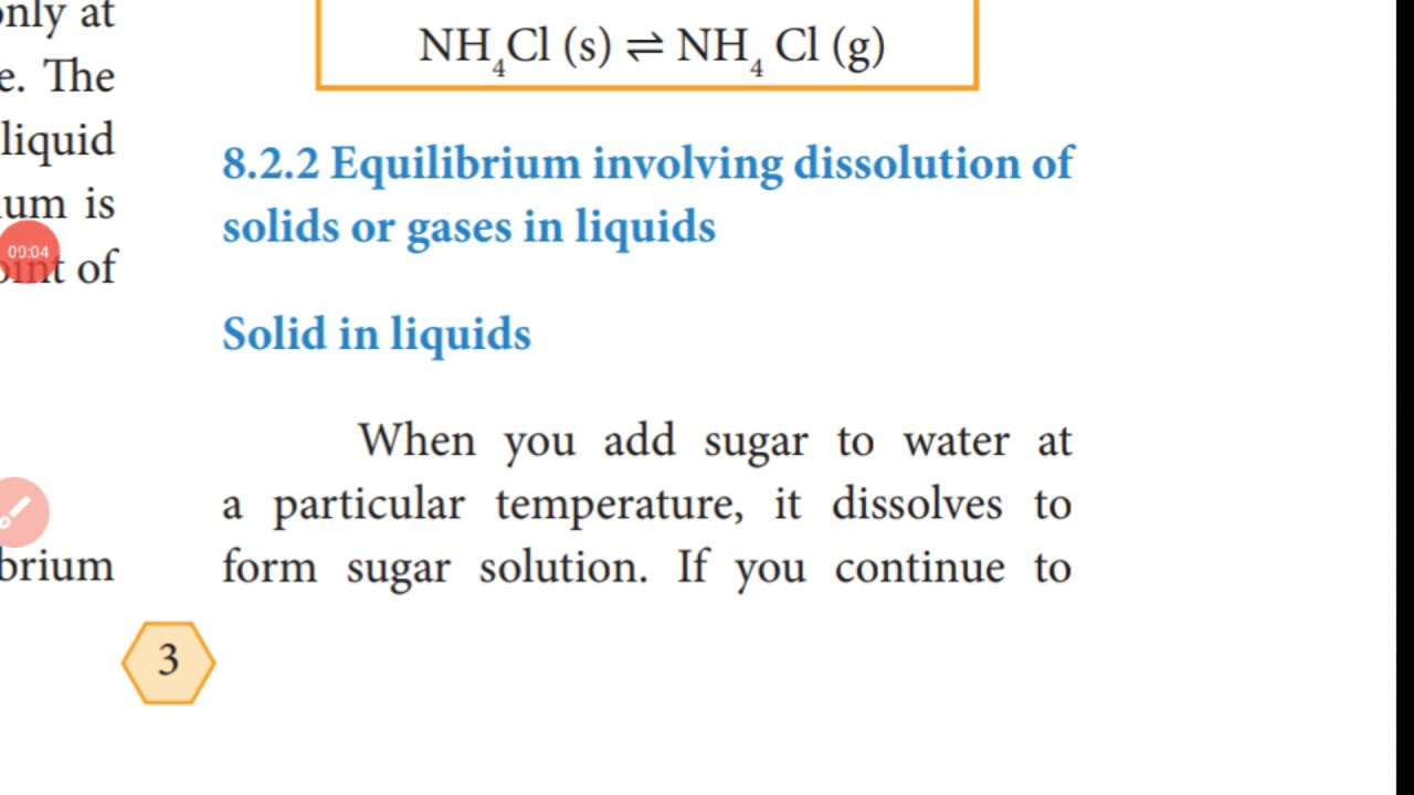 Equilibrium involving dissolution of solids and gases in liquids