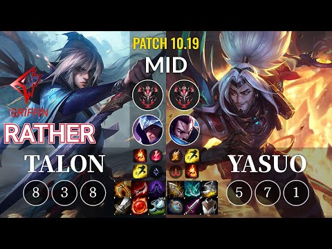 GRF Rather Talon vs Yasuo Mid - KR Patch 10.19
