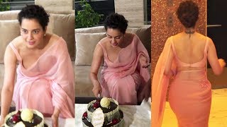 Kangana Ranaut In Pink Saree At Birthday Celebration 2019