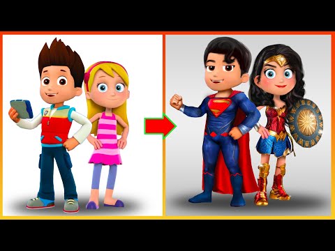 Ryder Pawpatrol And Katie Paw Patrol Glow Up Superman, Wonder Women - Pawpatrol Art