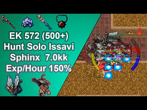 Tibia Elite Knight 572 (500+) Solo Hunt / Issavi Sphinx  / 7.0kk Exp/Hour *150%