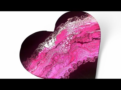 #24- Pink & Black Swipe on a Wood Heart | NO SILICONE! | Acrylic Pouring | Fluid Art