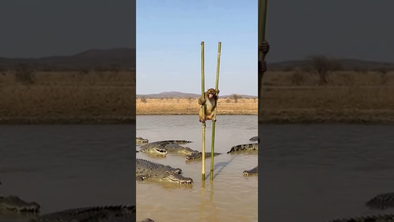 Monkey vs Crocodiles on Bamboo… Survival Balance Above Deadly Waters 🐒🐊원숭이 vs 악어 생존 균형 🐒🐊サル vs ワニ 🐒🐊