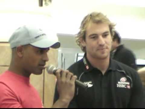 Rocky Elsom as a Waratah interviewed at a public appearance in Pitt St Sydney for Vodafone