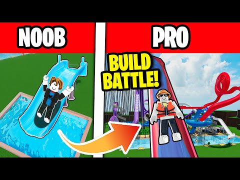 NOOB vs PRO Waterpark Build Battle Challenge in Roblox!