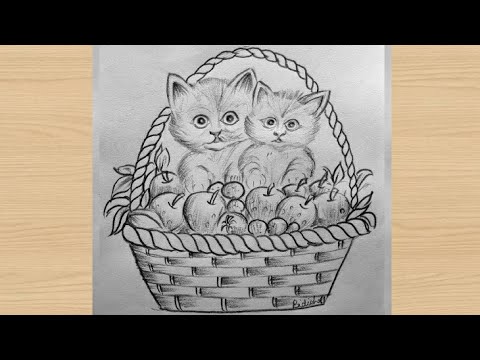 Easy drawing ❤❤❤ / How to draw cat - step by step / Fruits basket drawing very easy for beginners