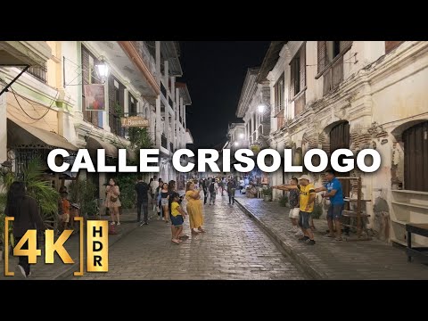 Caminhada noturna relaxante pela cidade de Vigan | Calle Crisologo | 4K HDR | Ilocos Sur, Filipinas