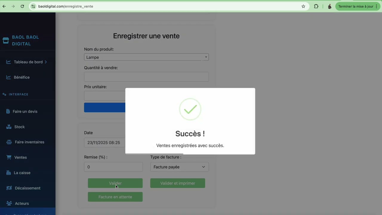 Comment enregistrer une vente avec Baol Baol Digital