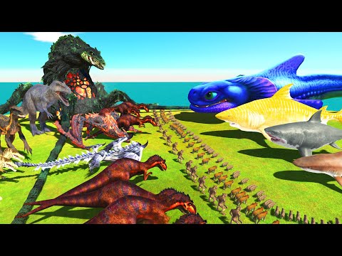 Frilled Shark of Evolution VS Biollante + Indoraptor + Lava Dragon - Animal Revolt Battle Simulator