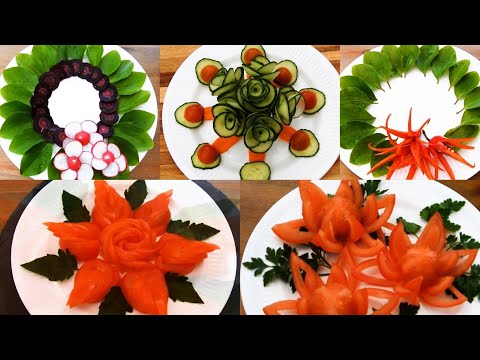 Top 5 Super Salad Decorations Ideas - Cucumber,Tomato,Carrot,Red beet Carving Garnish
