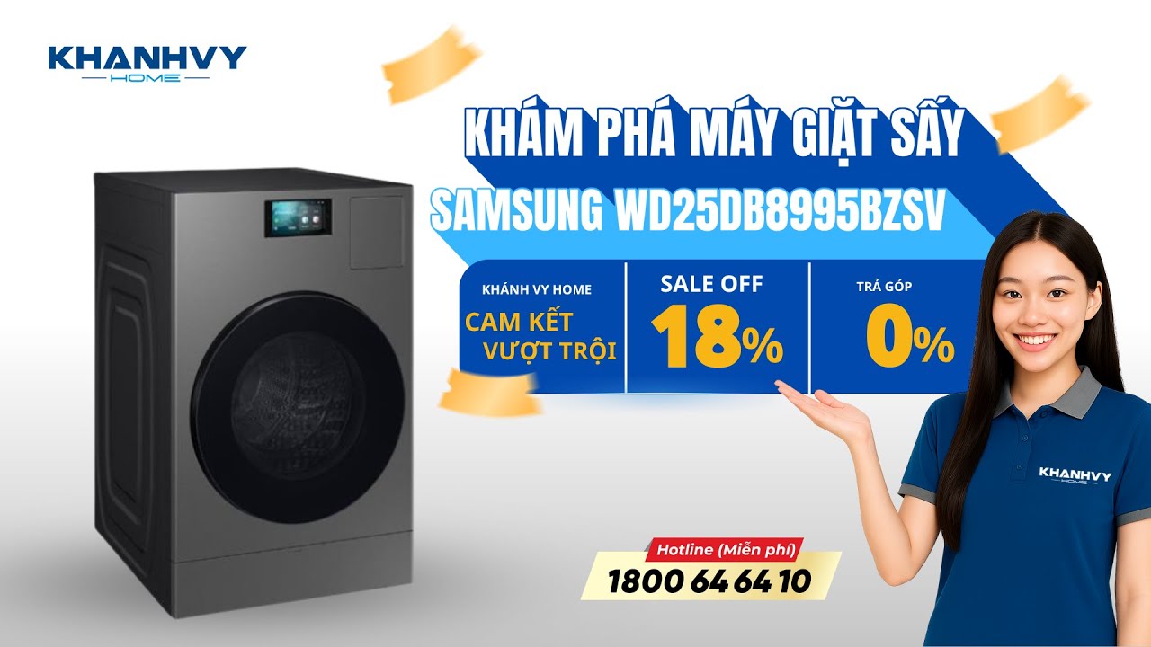 Máy giặt sấy Samsung WD25DB8995BZSV Cửa Trước với Sấy Bơm Nhiệt Heatpump 25kg Bespoke AI Laundry Combo™