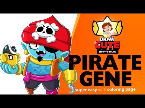 How to draw Pirate Gene | Brawl Stars super easy drawing tutorial with coloring page