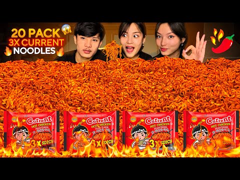 20 PACK 3X SPICY CURRENT NOODLES CHALLENGE🥵🔥| EATING WHOLE BOX 3X CURRENT NOODLES😱WITH DEEP & SISTER