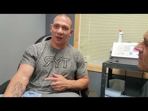 Crossfit Athlete Roman Khrennikov's Elbow injury healing with Dr. InJun Chong and Shockwave Therapy.