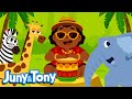 Africa Conga | Animal Songs for Kids | Zebra, Giraffe, Elephant, and Lion | JunyTony