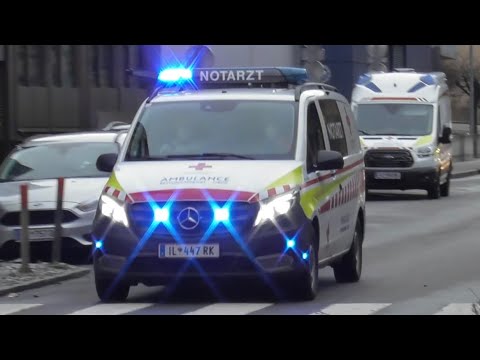 [Presslufthorn] NEF + RTW ÖRK Innsbruck (RD 11-447 + RD 13-178) - Einsatzfahrt