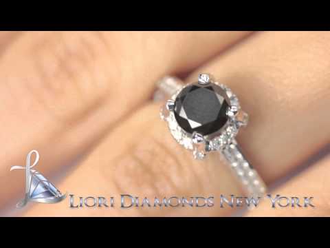 BDR-007 - 1.79 Carat Vintage Style Natural Black Diamond Engagement Ring 18k White Gold