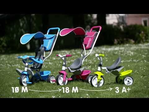 Видео обзор Детский велосипед Baby Balade, с козырьком, багажником и сумкой (синий), Smoby