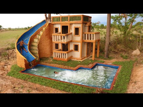Build  Water Slide Park  Into Underground Swimming Pool and Swimming pool Top 3 Story Design House