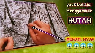 cara menggambar pemandangan hutan yang indah dengan pensil