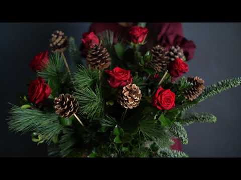 Christmas Foliage and Roses - Subscription Flowers by Arena Flowers