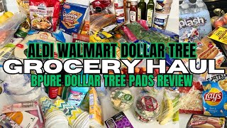 NEW!! CHATTY ALDI, WALMART, DOLLAR TREE GROCERY HAUL - BPURE DOLLAR TREE FEMININE PADS REVIEW