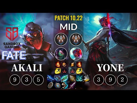 SB FATE Akali vs Yone Mid - KR Patch 10.22